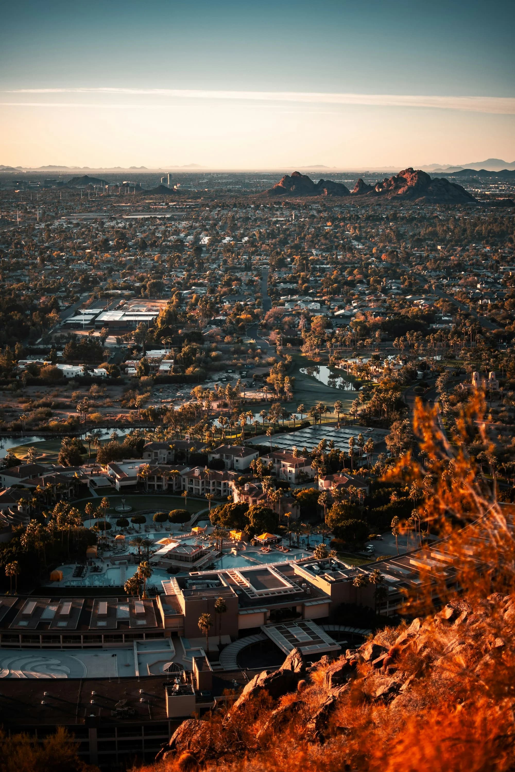 Phoenix neighborhoods and desert mountains in Arizona